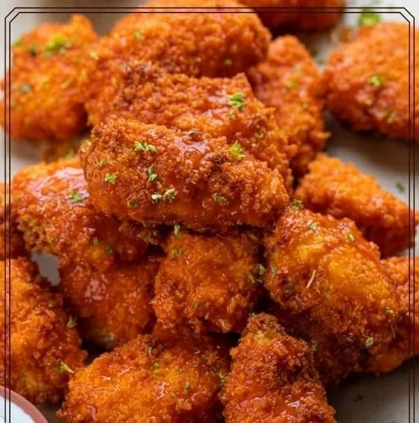 Crispy air fryer buffalo chicken garnished with celery and blue cheese dressing