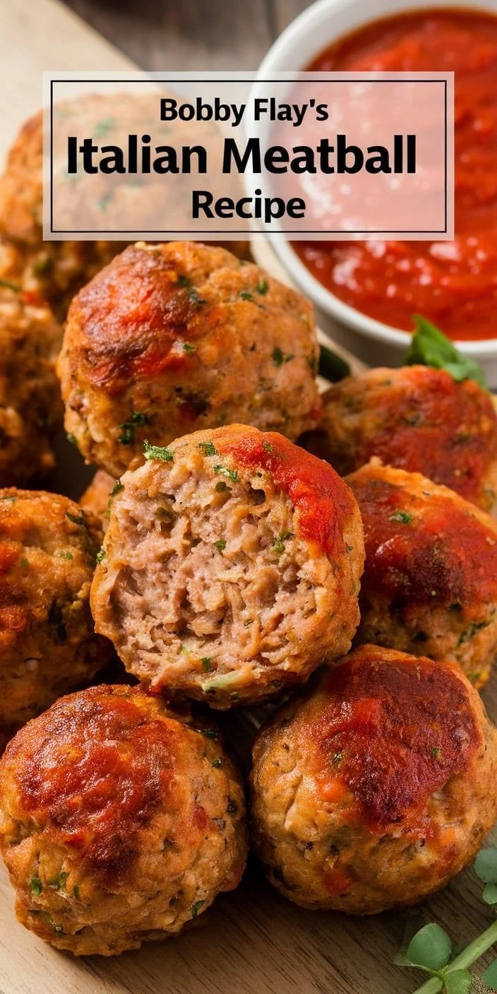 Bobby Flay's authentic Italian meatball dish with rich sauce and herbs.