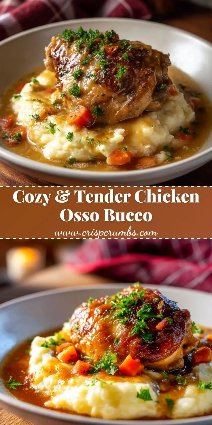 Delicious Chicken Thigh Osso Bucco served with vegetables and herbs.