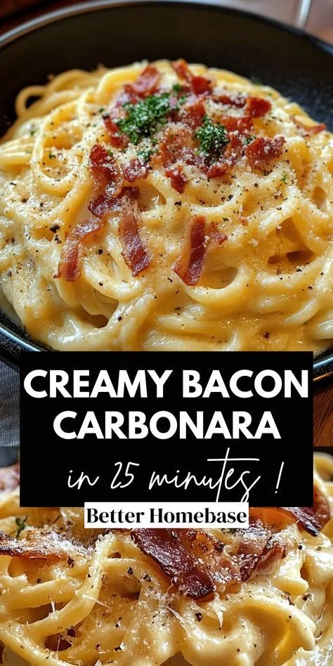 Delicious bacon carbonara pasta served in a bowl