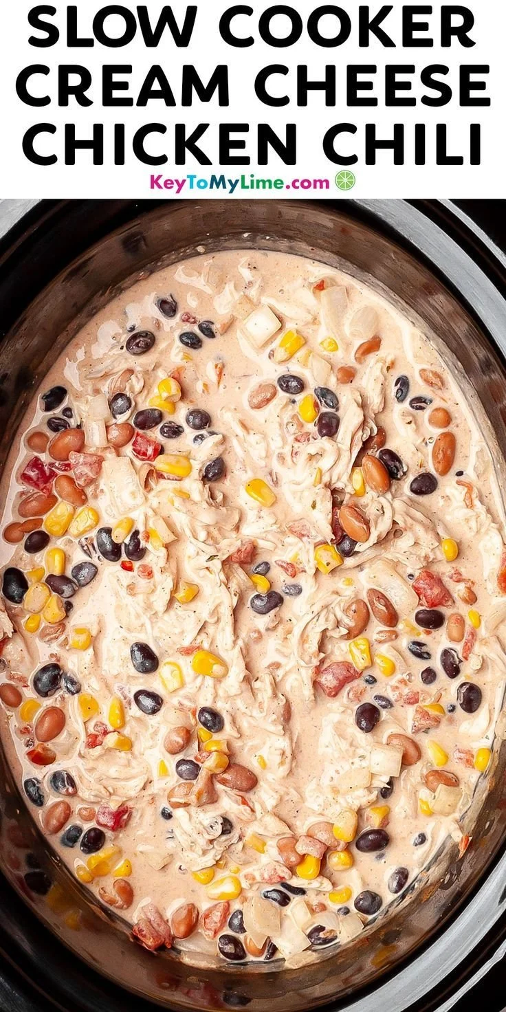 Cream Cheese Chicken Chili in a bowl with toppings