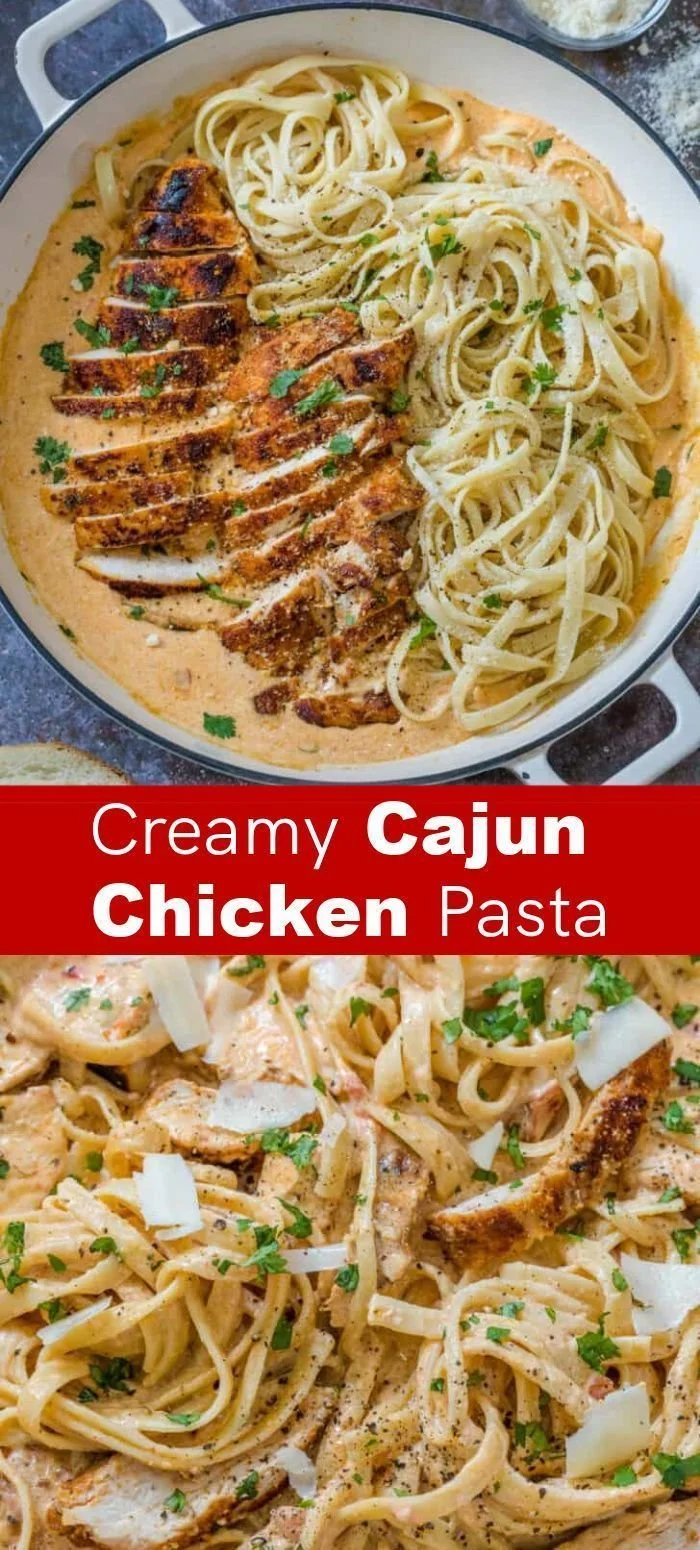 Delicious creamy Cajun pasta with chicken served in a bowl