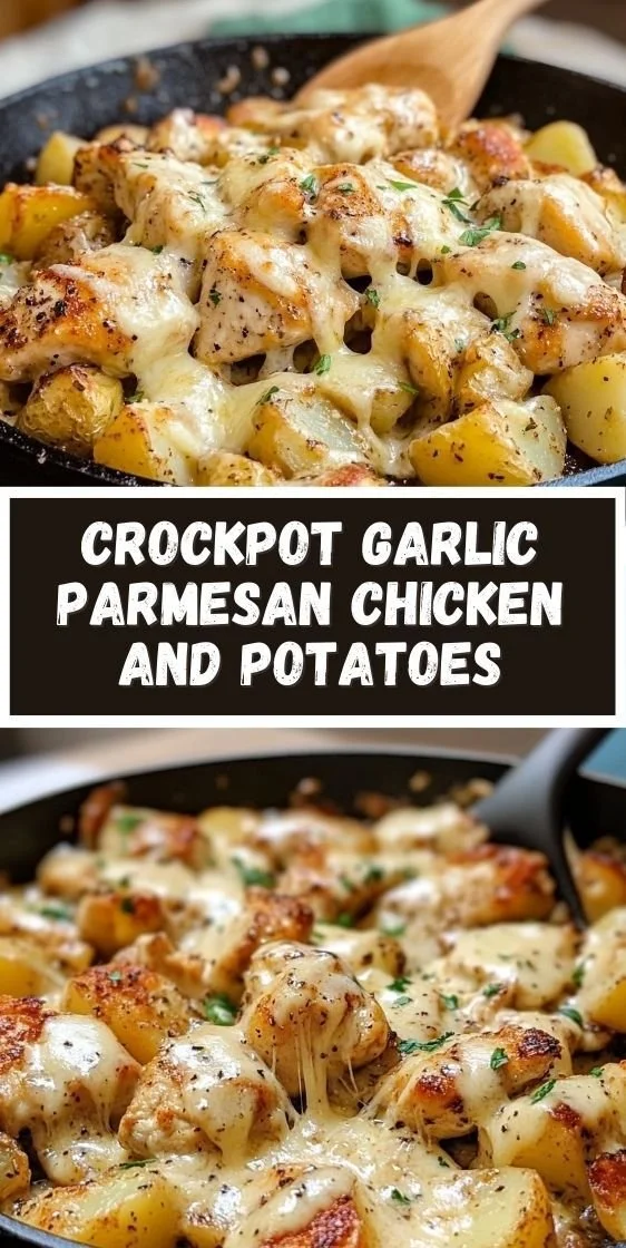 Crockpot garlic parmesan chicken with potatoes for easy weeknight dinners