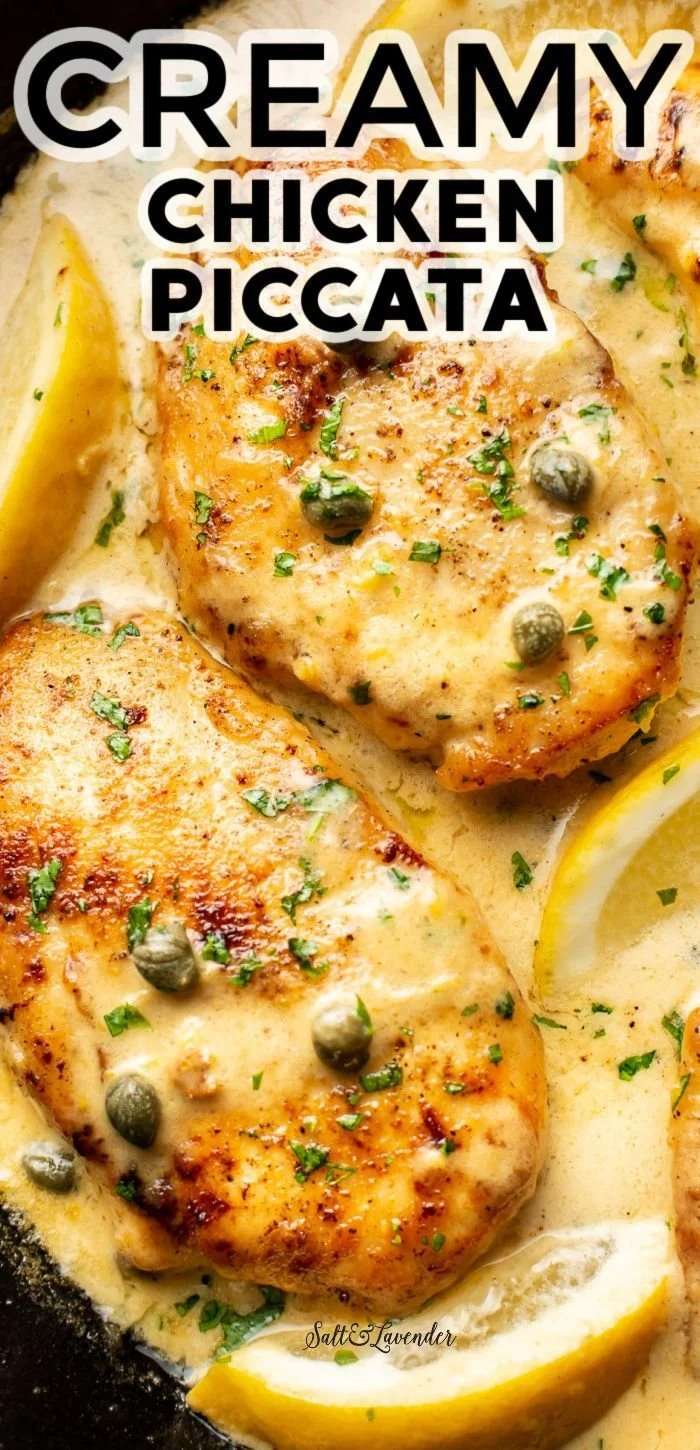 Plate of easy chicken piccata with capers and lemon sauce