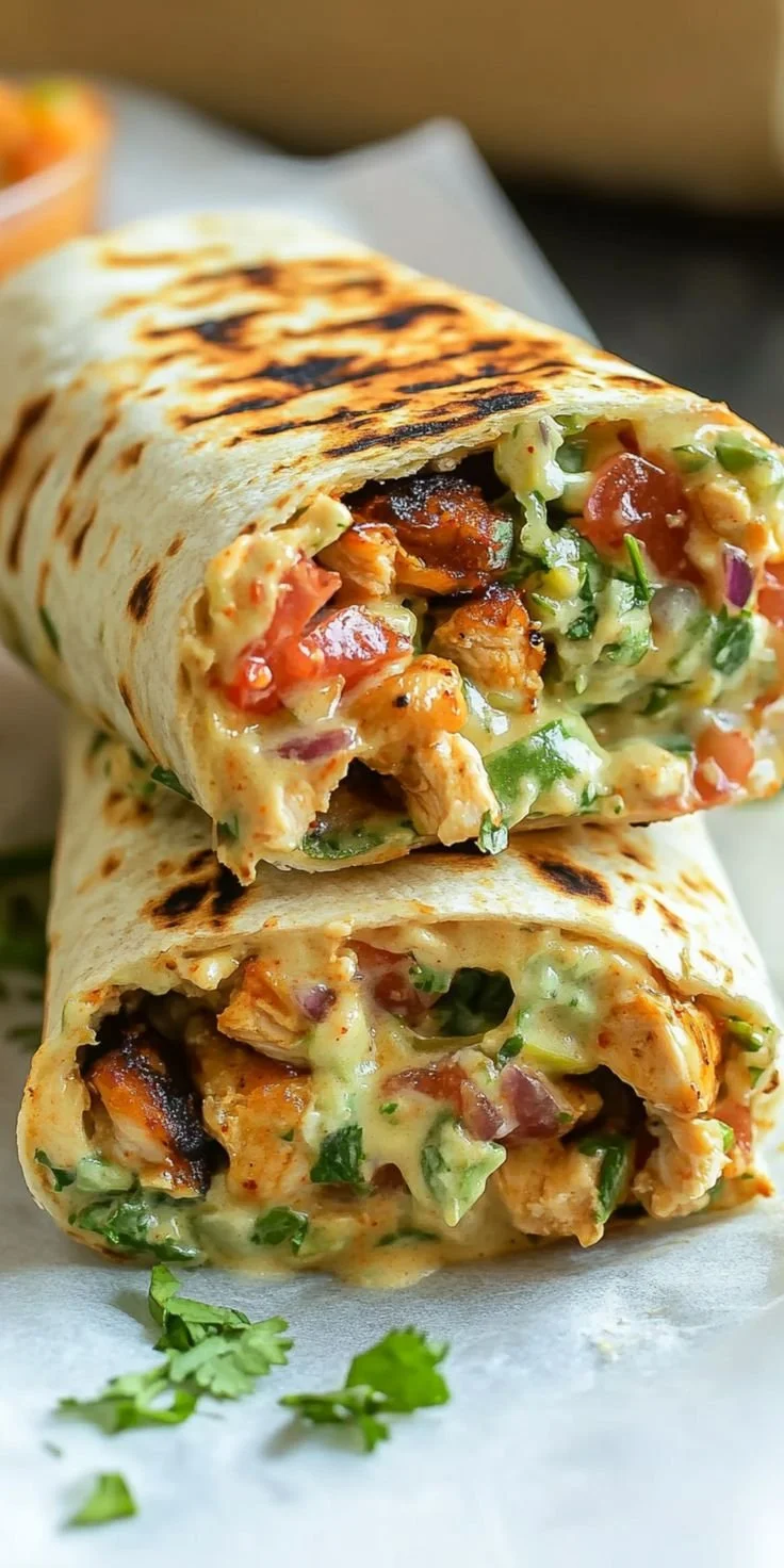 Easy Chipotle Ranch Grilled Chicken Burrito on a plate