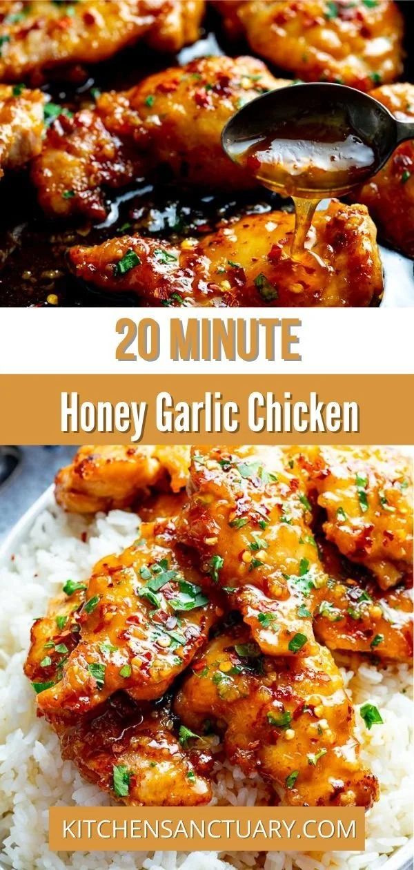 Delicious Honey Garlic Chicken garnished with fresh herbs