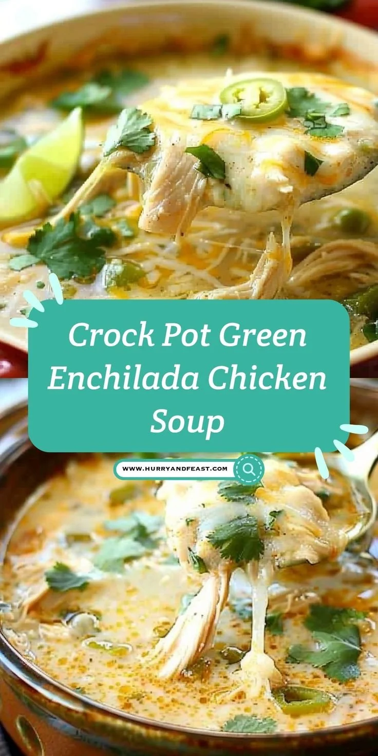 Bowl of easy crock pot green enchilada chicken soup garnished with cilantro