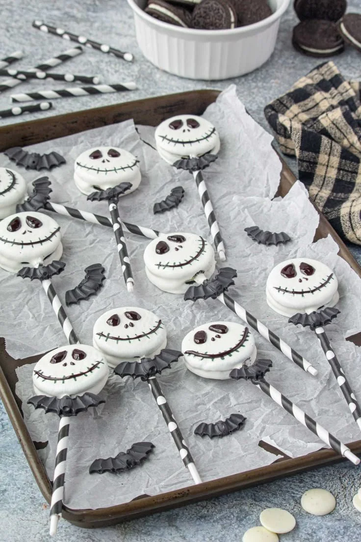 Jack Skellington Oreo Pops featuring decorations for Halloween treats