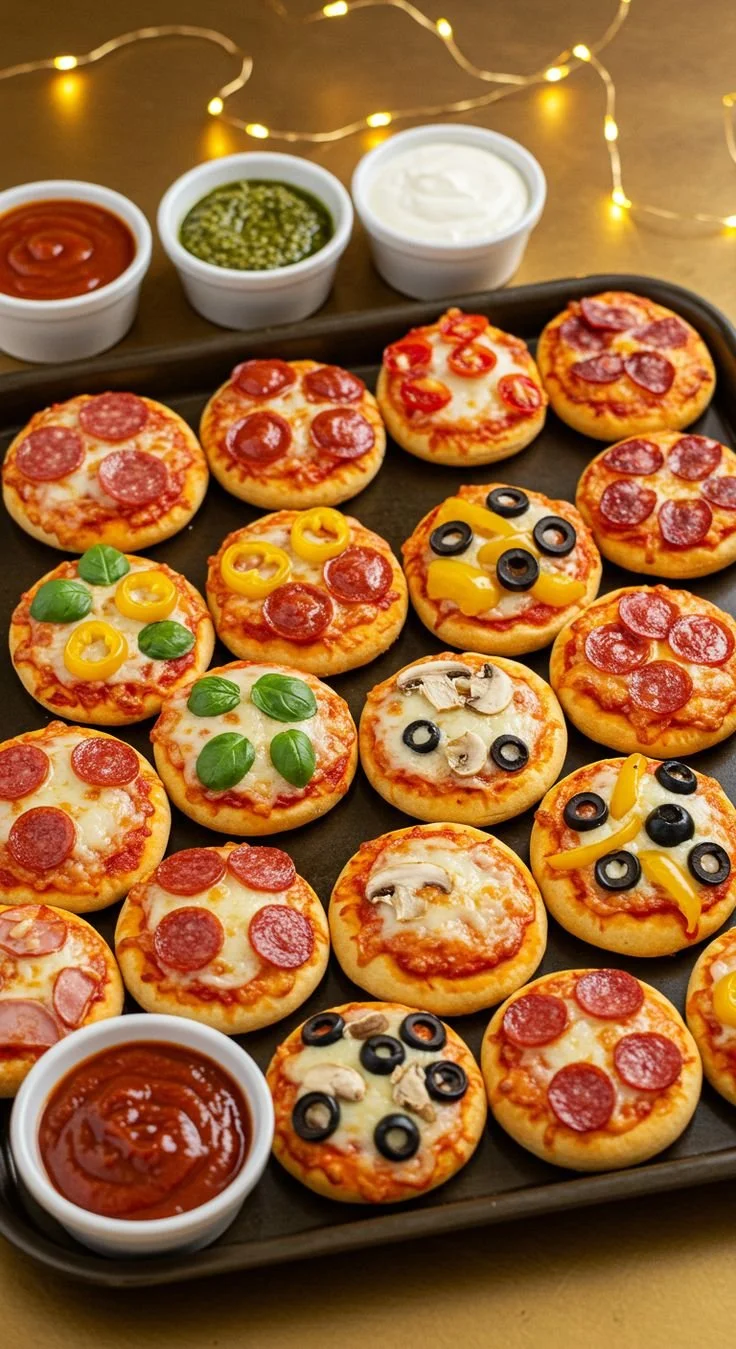 Delicious mini homemade pizzas served for parties and snacks