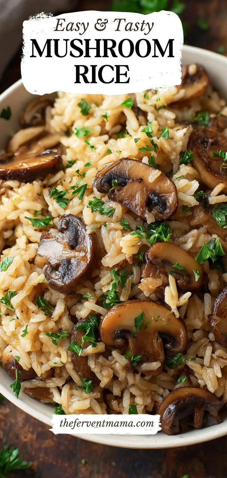 Delicious plate of Mushroom Rice garnished with herbs and spices