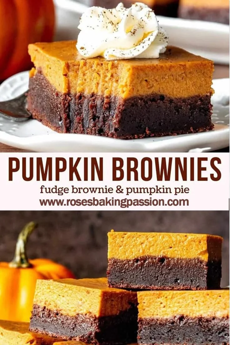 Delicious pumpkin brownies topped with creamy chocolate and spices