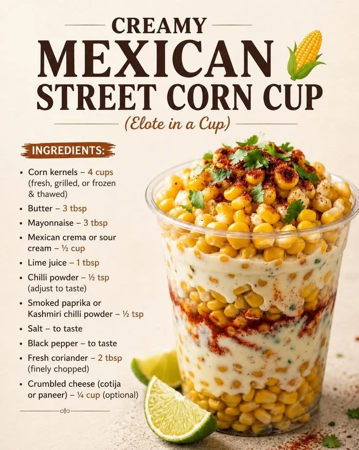 Delicious street corn cup topped with cheese and spices