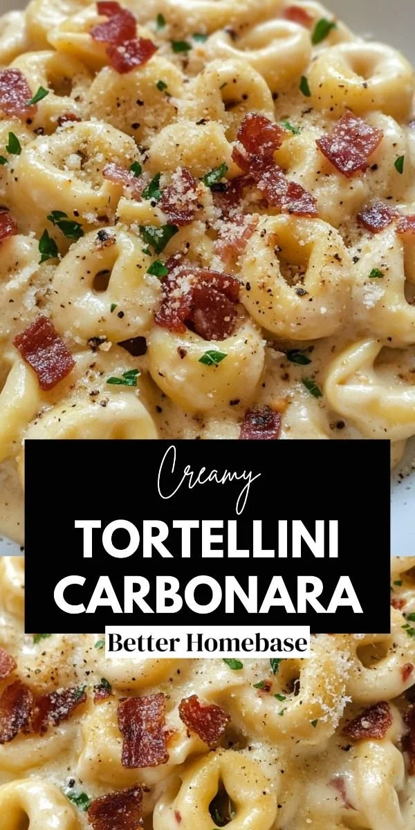 Creamy Tortellini Carbonara served in a bowl with parsley garnish